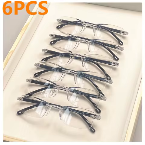 6PCS Vintage Square Reading Glasses for Women, Anti-Blue Light Polycarbonate Lens, One-Piece Square 