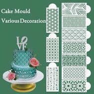 10Pcs/Set Fondant Cake Mesh Stamps and Stencils for Decorating, Plastic Spray Molds for Wedding Cook