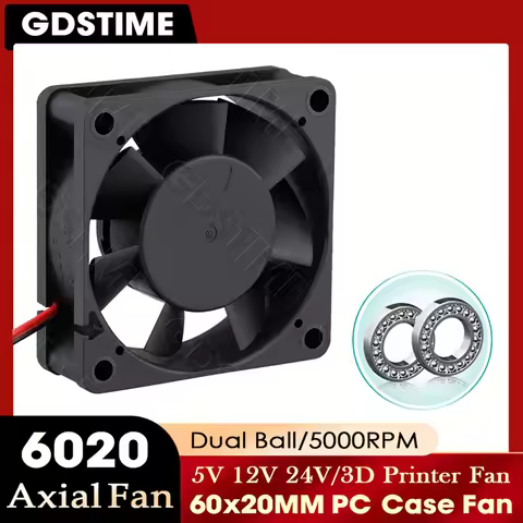 GDSTIME 60mm Fan 24V 12V 5V CPU Cooler PC Computer Case Fan 60MM*20MM Axial Fan 6020 Cooling Fan for