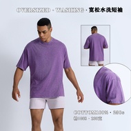 American Washed Pure Cotton T-Shirt Men Loose Dropped Shoulder Short-Sleeved T-Shirt Men Casual Spor