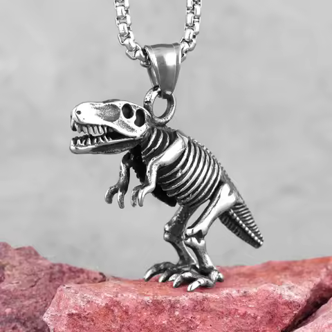 Tyrannosaurus Dinosaur Fossil Stainless Steel Men Necklaces Pendants Chain for Boyfriend Male Jewelr