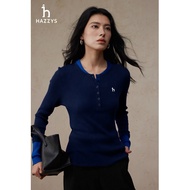 Korean Version 2 Colors 2026 Spring Hazzys Hazzys Classy Contrast Color Fake Two Pieces with Wool Kn