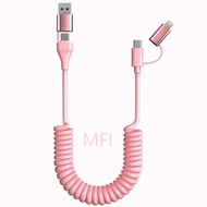 Coiled USB C Lightning Cable 4 in 1 [Apple Carplay Android Auto], 60W Fast Charging USB C to USB C C