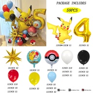 59pcs Cartoon Pokemon Pikachu Theme Foil Balloons Set Gold 1-9 Number Kids Birthday Baby Shower Part
