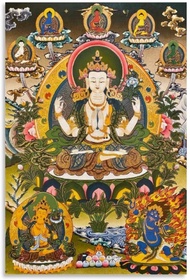 Chenrezig with Dhyani Buddha Thangka Poster Poster Decorative Painting Canvas Wall Art Living Room