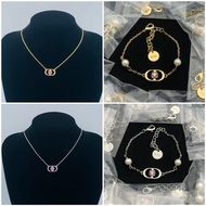 D Brand Classic Pearl CD Letter Retro Necklace for Women, Handmade Brass Literary Retro Necklace, Sp