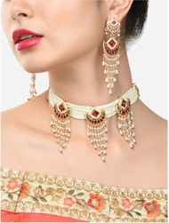 GOLD PLATED ARTIFICIAL BEADS STUDDED JEWELRY SET by Grace Fashions
