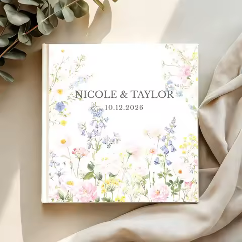 Square Floral Styles Guest Book, Personalized Wedding Guest Book, Custom Wedding Photo Album, Weddin