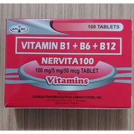 Vitamin B Complex VITAMIN B1+B6+B12 NERVITA 100 100mg /5mg/50mcg 100 Tablets FDA Approved