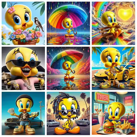 Diamond Art Painting Kits Cartoon Yellow Bird Funny Kawaii Cute Tweety Bird Kids Gift 5D DIY Cross S
