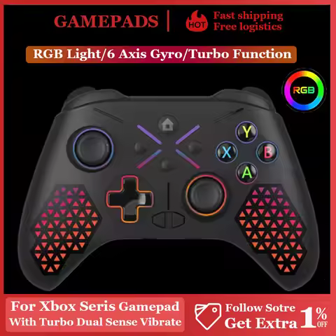 RGB For Xbox One,Xbox Series S,X Windows 7/8/10 Built-In Rechargeable Battery Dual-Vibration PC