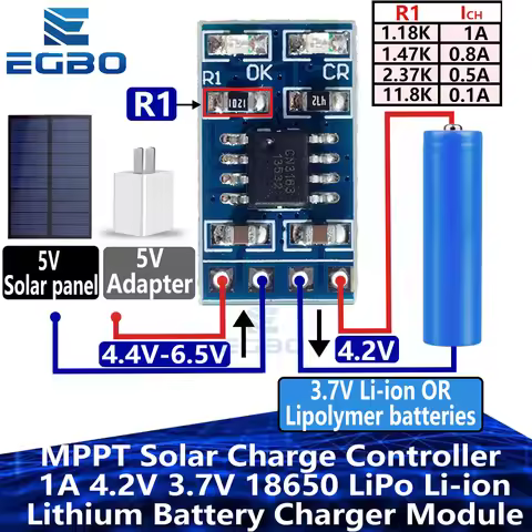 5PCS MPPT 1A 4.2V 3.7V 18650 LiPo Li-ion Lithium Battery Charger Module Solar Panel Battery Charging