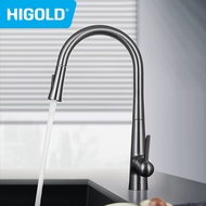HIGOLD Faucet kitchen Tap Kitchen Sink Hot Water Faucet 304 Stainless Steel Pull-out Faucet Two Water Outlet Grey Faucet