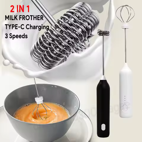 HOT Electric Milk Frother + Egg Beater Wireless Type-C Charging 3 Speeds Mini Handheld Foam Maker Co