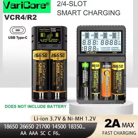 VariCore VCR4 VCR2 Smart Battery Charger Test Capacity for 3.7V Li-ion 18650 21700 26650 3.2V LiFePO