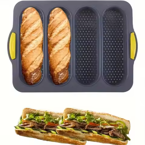 Baguette Pan, Non-Stick 3-Wave Loaf Bake Tray for Subs & Hotdogs, Heat Baking Tools for Christmas Ha