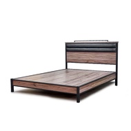 [特價]IHouse-強森 皮墊美式工業風 床台/床架/鐵床  雙大6尺古橡