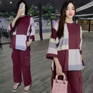 AQEELA LD 120 WOMEN'S SUIT OVERSIZED PANTS AND TOP WOMEN'S pocket shirt elastic culottes casual t-sh