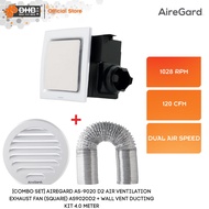 [COMBO SET] AireGard AS9020 D2 Air Ventilation Exhaust Fan (Square) AS9020D2 + Wall Vent Ducting Kit