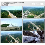 Aerial Photography Train High-Rail Fast Driving Through Mountain Rivers Rivers to Stations High-Defi