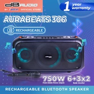 DB Audio by Astron AURABEATS-306 Portable Bluetooth Speaker | 1 Wired Mic | Rechargeable | 750W | 6"