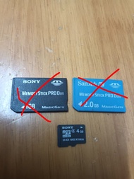 Sony Memory Stick Pro Duo 1GB/2GB + Micro SD 4GB $10