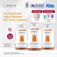 【Official】Unichi Teddi Lab Rose Iron Gummy, Highly Absorptive Iron 12mg & Vitamin C, 180 Gummies
