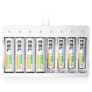 EBL Rechargeable AA Battery and Charger Set, Includes Eight 2800mAh AA Batteries and Charger, Compat
