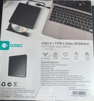 Cotec USB2.0 + Type-C 雙介面便攜式DVD光碟機