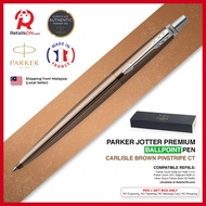 Parker Jotter Premium Ballpoint Pen - Carlisle Brown Pinstripe CT (Black - Medium (M) Refill) / {ORIGINAL} / [RetailsON]