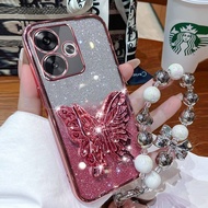 For Xiaomi POCO F6 / POCO F6 Pro 5G Phone Case with Bead  Lanyard Cute Butterfly Stand