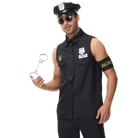 Men Police Sheriff Costume Officer Night Club Uniform Temptation Cosplay Carnival Halloween Party Fa