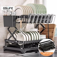 GSlife 2-Tiers Stretchable Dish drainer rack Kitchen Dish Rack Dish Plate Organizer