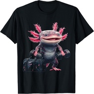 Axolotl Holding Dumbell Cute Fitness Animal Graphic Axolotl T-Shirt