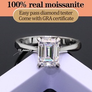 925 sterling silver D color moissanite engagement ring 2 carat emerald cut moissanite ring with GRA