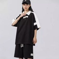 KF - Polo領短袖短褲兩件套【黑色】【S-XXXL碼】（下單後請聯絡客服確認發貨尺碼）#K011002541