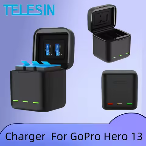 TELESIN Portable Battery Charger 3 Slot Fast Charging for GoPro Hero 13 Battery for GoPro Hero13 Bla