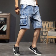 American Multi-pocket Street Wear Overalls Denim Shorts Men Loose Straight Five-point Middle Pants S