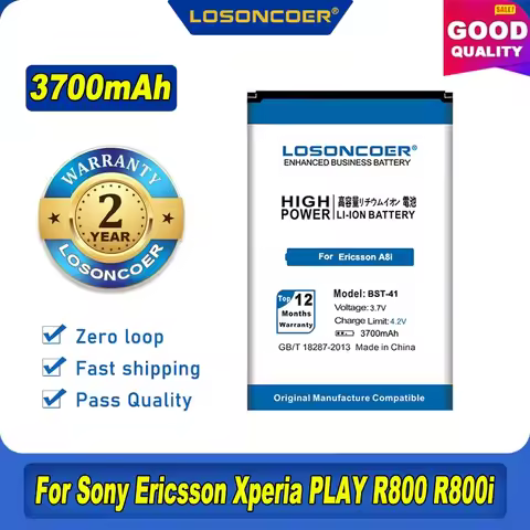 LOSONCOER 3700mAh BST-41 BST 41 Battery For Sony Ericsson XPERIA A8i M1i X1 X2 X10 X1a X2a Play Z1i 