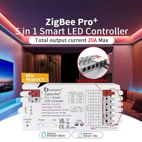 GLEDOPTO ZigBee 3.0 Pro+ LED Controller 5 in 1 RGB CCT RGBW RGBCCT Strip Light Dimer Alexa Homey Tuy