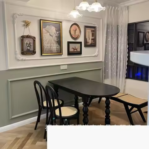 French vintage all-solid wood dining table, black island table, simple oval desk and workbench, soli