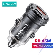 USAMS US-CC175 C35 45W PD + QC (PPS) ALUMINUM ALLOY TRANSPARENT MINI CAR CHARGER