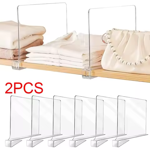 2PCS Clear Acrylic Closet Shelf Bookcase Divider Home Use Wardrobe Shelf Bookcase Divider Baffle Com