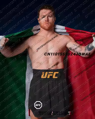 2025 UFC Saul Alvarez Black/Red Race Shorts Men Loose Breathable Speed Drying Sports Shorts Fitness 