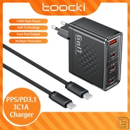 Toocki 140W USB Type C GaN Fast Chagrer PD3.1 PPS High Power Adapter Four-Port Output With 240W Type