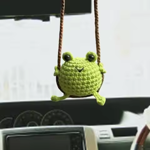 LX0E Frogs Crochet Hanging Ornament Handmade Frogs Crochet Ornament Vehicle Pendant for Car Mirror C
