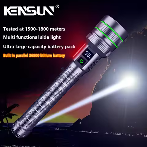 Super Bright Spotlight Long Range LED Flashlight With 26800 Parallel Battery Rechargeable Lamp Tacti