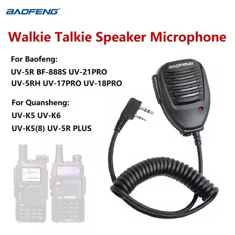 Baofeng Walkie Talkie UV-5R Microphone Speaker MIC 2 Pin Handheld For Baofeng BF-888S UV-21 PRO Quan