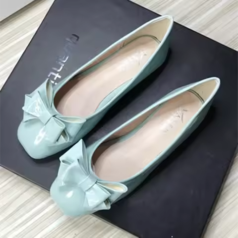 Candy Colors Ballerine Femmes Shiny Patent Leather Bow Flats Square Toe Slip-On Designer Big Sizes S