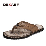 DEKABR รองเท้าแตะหนังแท้สำหรับผู้ชาย,รองเท้าฟลิปฟลอปลำลองนักออกแบบแฟชันหนังแท้หรูหราสำหรับใส่ในบ้านกลางแจ้งรองเท้าผู้ชาย